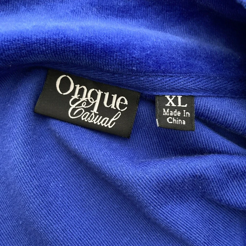 Onque Casual Women's Blue Velour Rhinestone Zip‎ Front Track Jacket - SZ XL